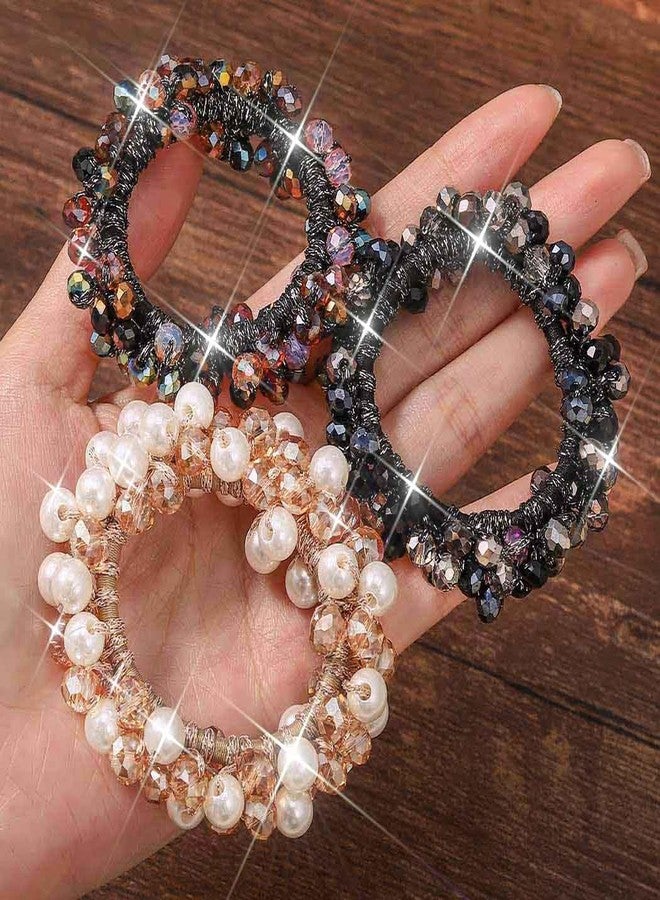 يونيكرا ربطات شعر يونيكرا اللؤلؤية، ربطات شعر مزينة بالخرز، حامل ذيل حصان، إكسسوارات شعر للنساء، عبوة من 3 قطع (لؤلؤ وأحجار الراين) - Image 2